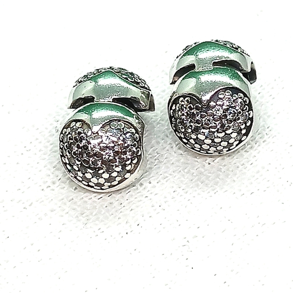Pandora Clear Pave Heart Sterling Silver Clips